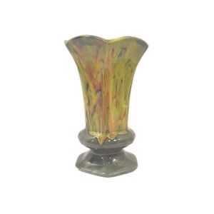 Mid-Century Olive Green Yellow Drip Glaze Ceramic Vase California Pottery 12”H